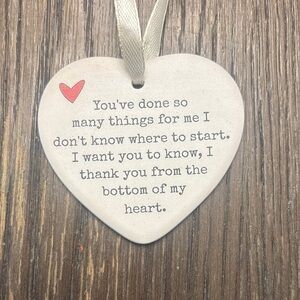 Heart-Shaped Thank You ornament with Red Heart